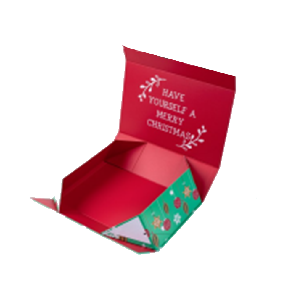 Caja de regalo de Navidad con tapa - Caja de regalo de diseño de adornos navideños rojos y verdes Caja de regalo plegable con cierre magnético