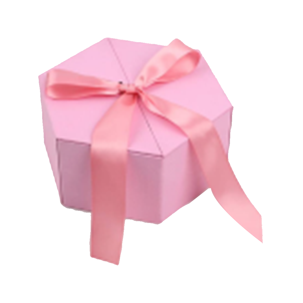 Embalaje de ropa de lujo rosa hexagonal grande con cinta