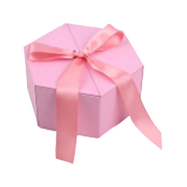 Embalaje de ropa de lujo rosa hexagonal grande con cinta
