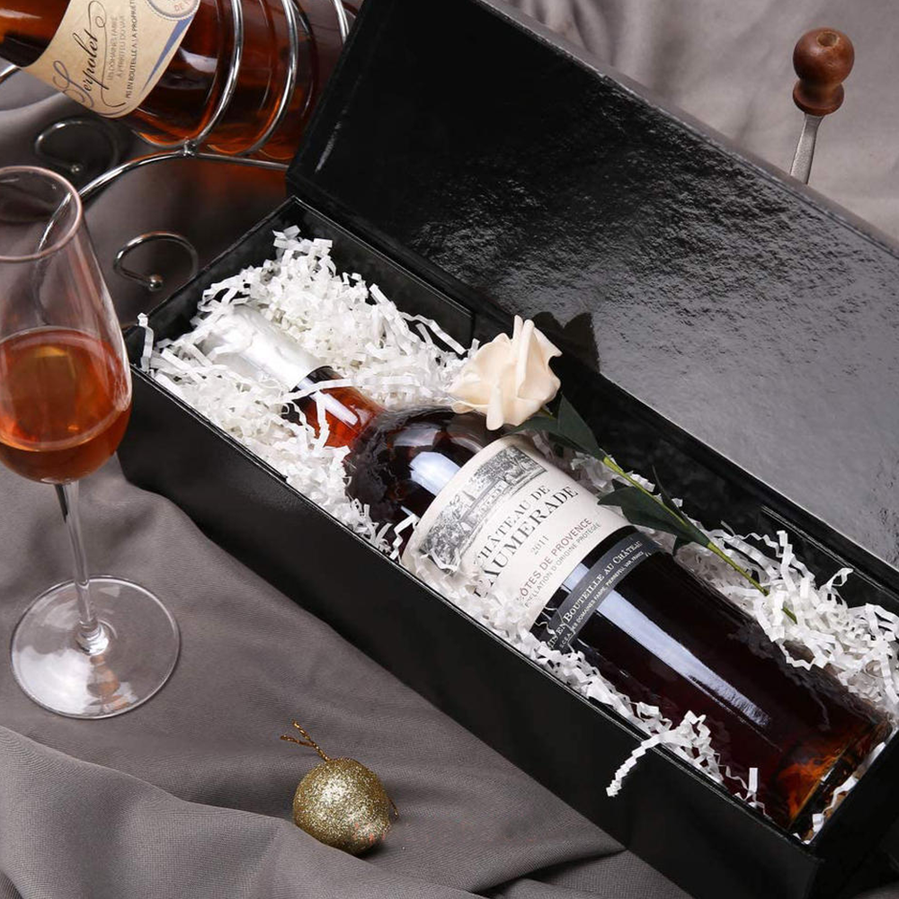 Cajas de regalo de vino de 2 pulgadas Cajas de regalo de botellas de vino para licor y champán Cajas de vino plegables con cierre magnético (negro mate)
