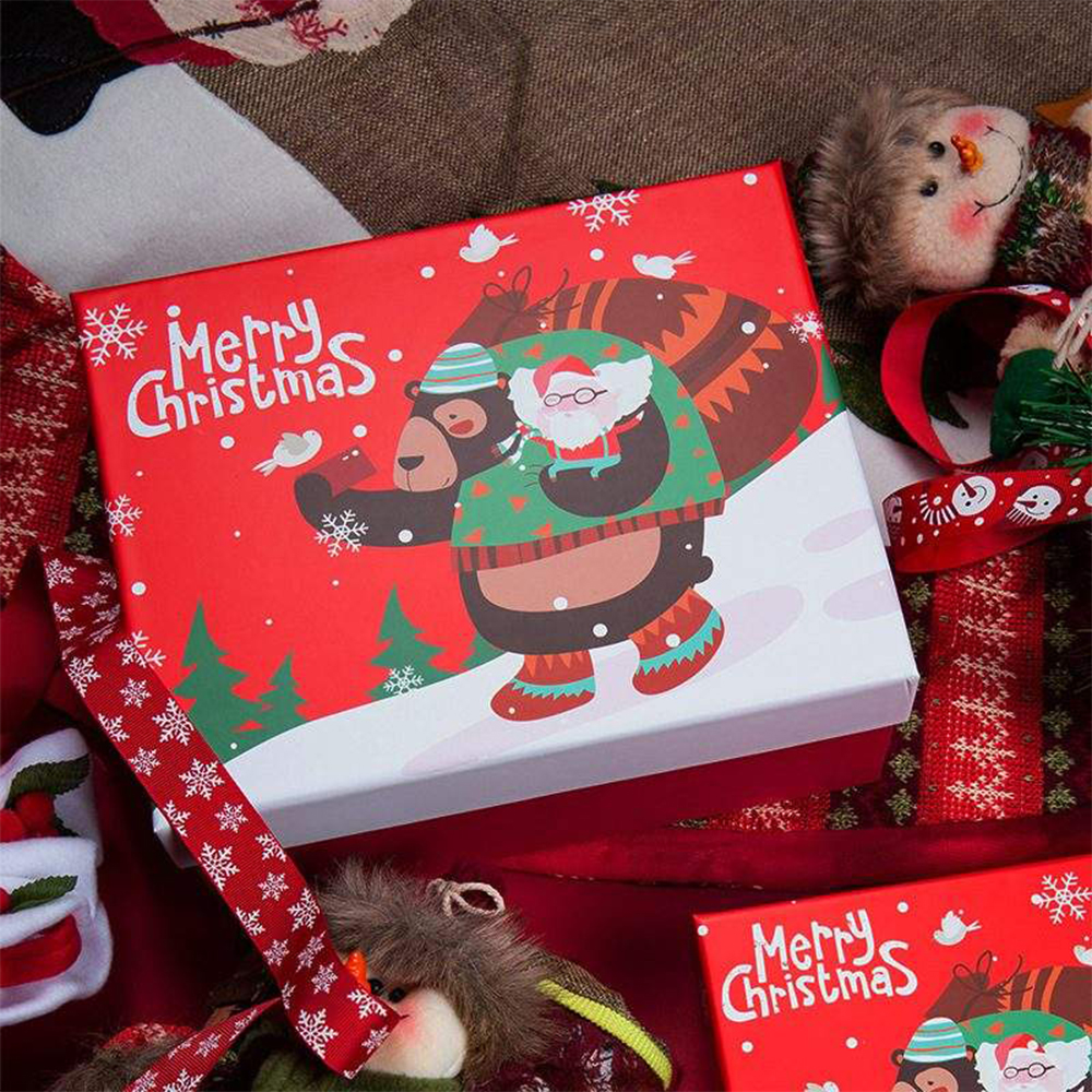 Caja de regalo de feliz navidad elegante y divertida caja de navidad dura con diseño de muñeco de nieve perfecta para envolver regalos decorados en navidad (rojo)