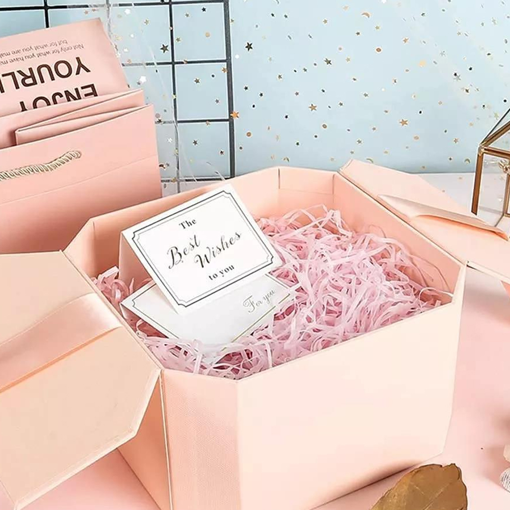 Caja de regalo de lujo plegable rosa con cierre de imán con cinta para aniversarios del día del padre, cumpleaños, propuestas de damas de honor y más